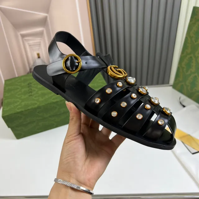 Gucci Tiger-Embellished Gladiator Sandal Black Gold Multi-Strap Gladiator Sandals 6