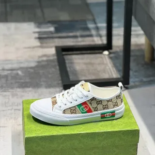 Gucci White Beige GG Monogram Canvas Red-Green Web Stripe Lifestyle Sneakers
