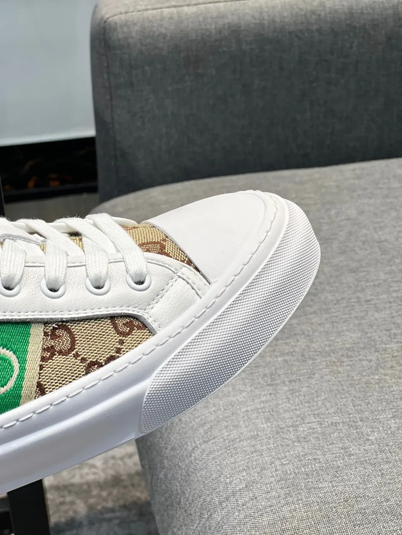 Gucci White Beige GG Monogram Canvas Red-Green Web Stripe Lifestyle Sneakers 3