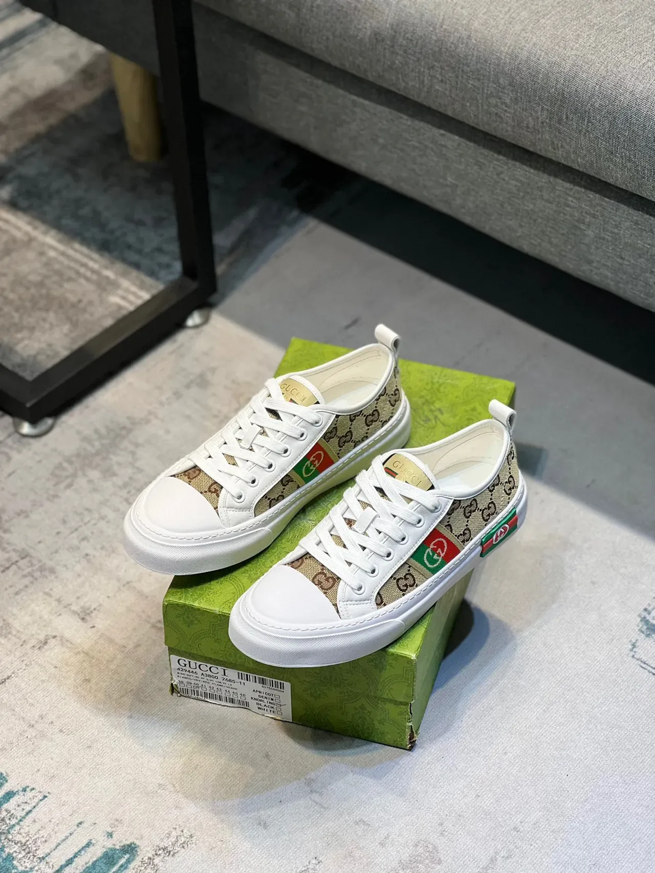 Gucci White Beige GG Monogram Canvas Red-Green Web Stripe Lifestyle Sneakers 7