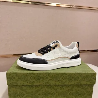Gucci White Black Embossed GG Monogram Color-Blocked Leather Lifestyle Sneakers