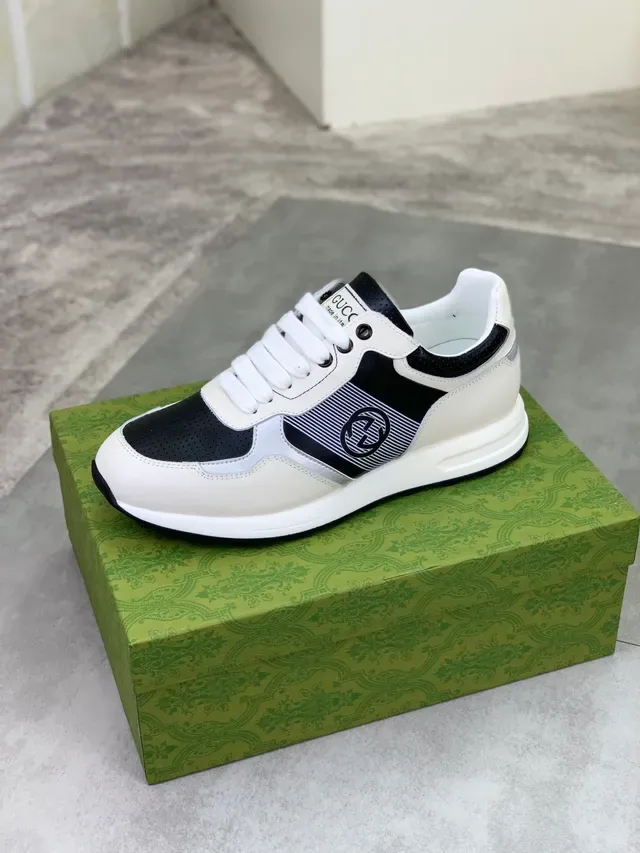 Gucci Branco e Preto Tênis Lifestyle com Cabedal estratificado de materiais mistos e ponta de couro perfurado 4