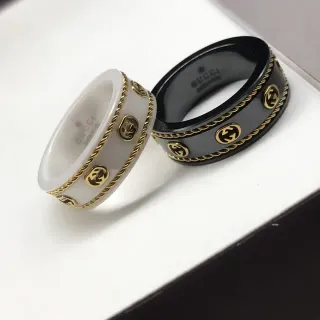 Gucci White Gold Ceramic Band Rope Trim Ring