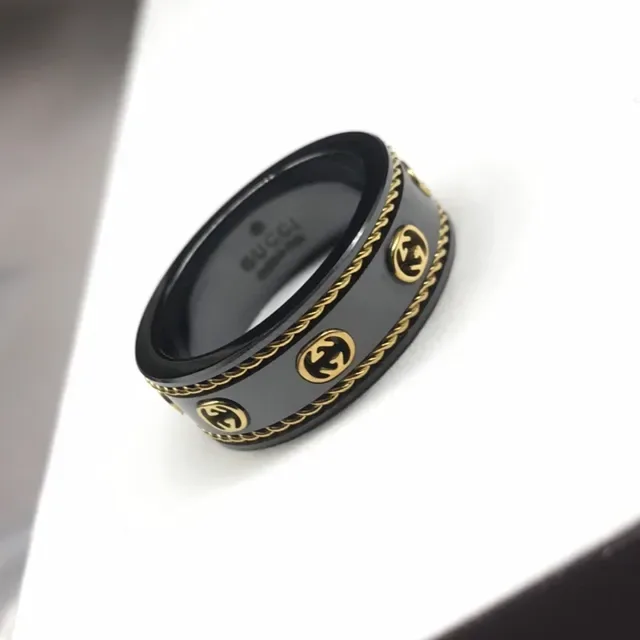 Gucci White Gold Ceramic Band Rope Trim Ring 4