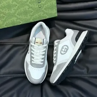 Gucci White Gray Low-Top Mixed-Material Upper Lifestyle Sneakers