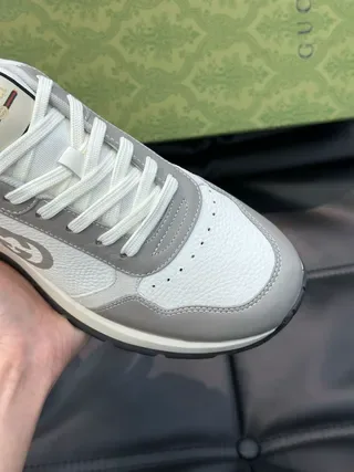 Gucci White Gray Low-Top Mixed-Material Upper Lifestyle Sneakers 2