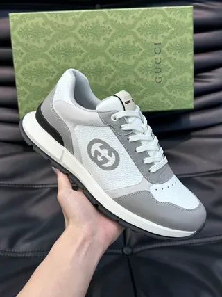 Gucci White Gray Low-Top Mixed-Material Upper Lifestyle Sneakers 3