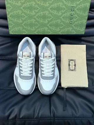 Gucci White Gray Low-Top Mixed-Material Upper Lifestyle Sneakers 4