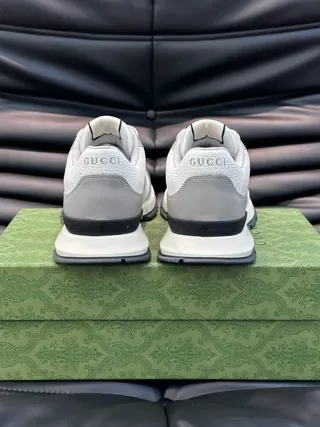 Gucci White Gray Low-Top Mixed-Material Upper Lifestyle Sneakers 5