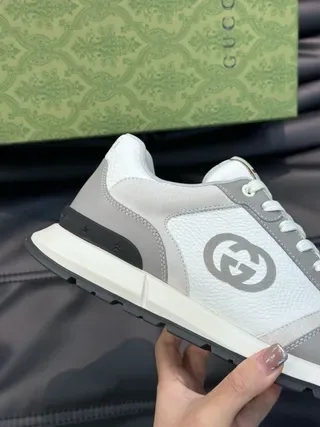 Gucci White Gray Low-Top Mixed-Material Upper Lifestyle Sneakers 6