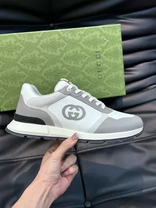 Gucci White Gray Low-Top Mixed-Material Upper Lifestyle Sneakers 7