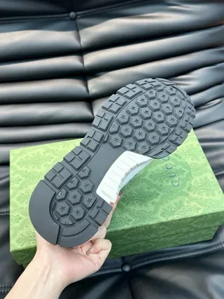 Gucci White Gray Low-Top Mixed-Material Upper Lifestyle Sneakers 8