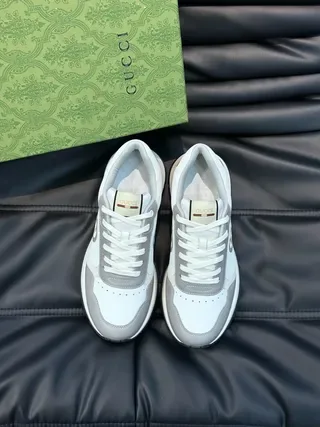 Gucci White Gray Low-Top Mixed-Material Upper Lifestyle Sneakers 9