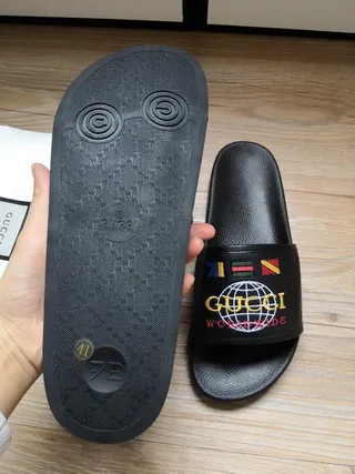 Gucci Worldwide Slide Black Embroidered Globe Slippers 2
