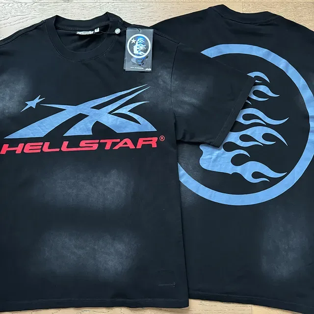 Hellstar Chándal Negro Acid Wash Gráfico de Llama 2