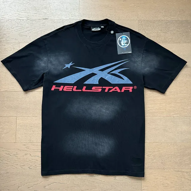 Hellstar Chándal Negro Acid Wash Gráfico de Llama 3