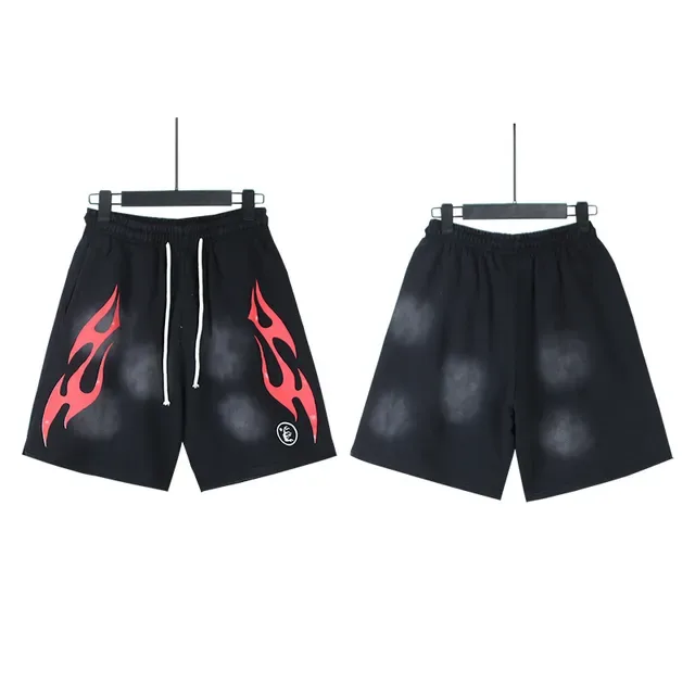 Hellstar Chándal Negro Acid Wash Gráfico de Llama 9