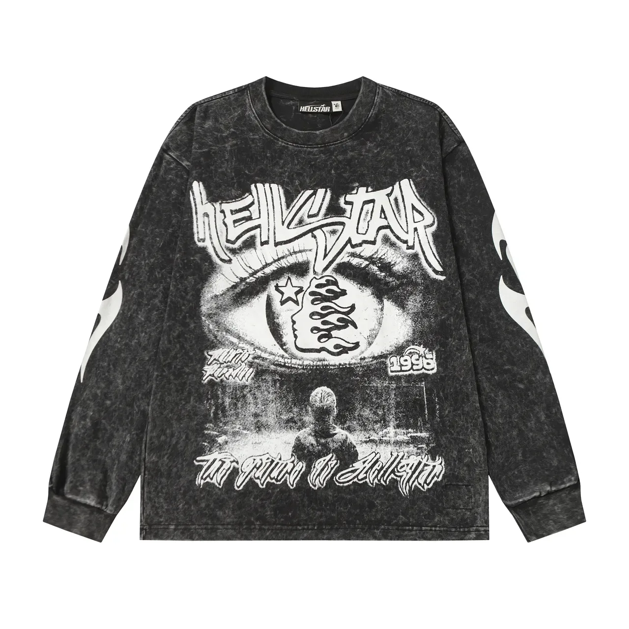 Camiseta Hellstar de manga larga con lavado ácido y estampado gráfico 2