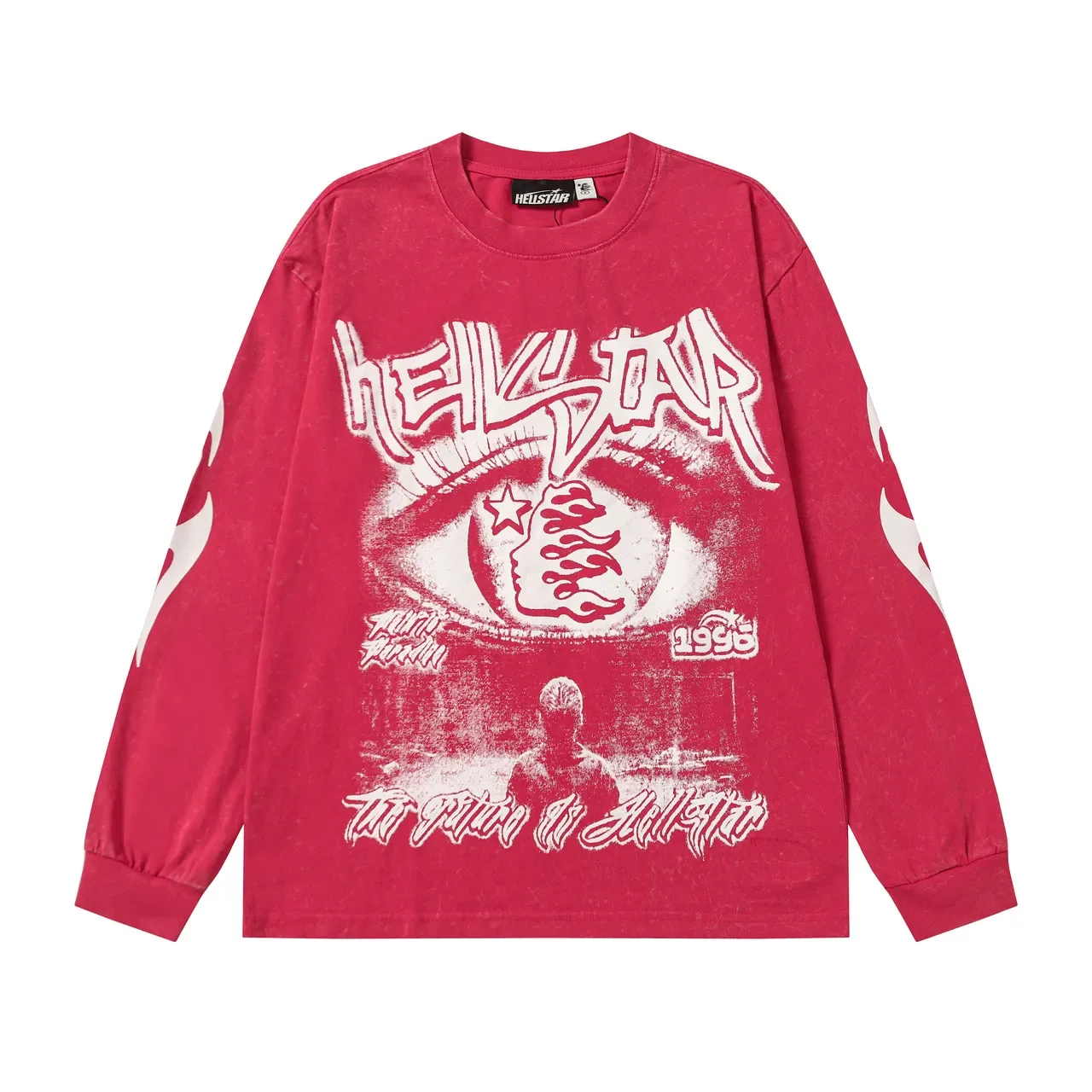 Camiseta Hellstar de manga larga con lavado ácido y estampado gráfico 4