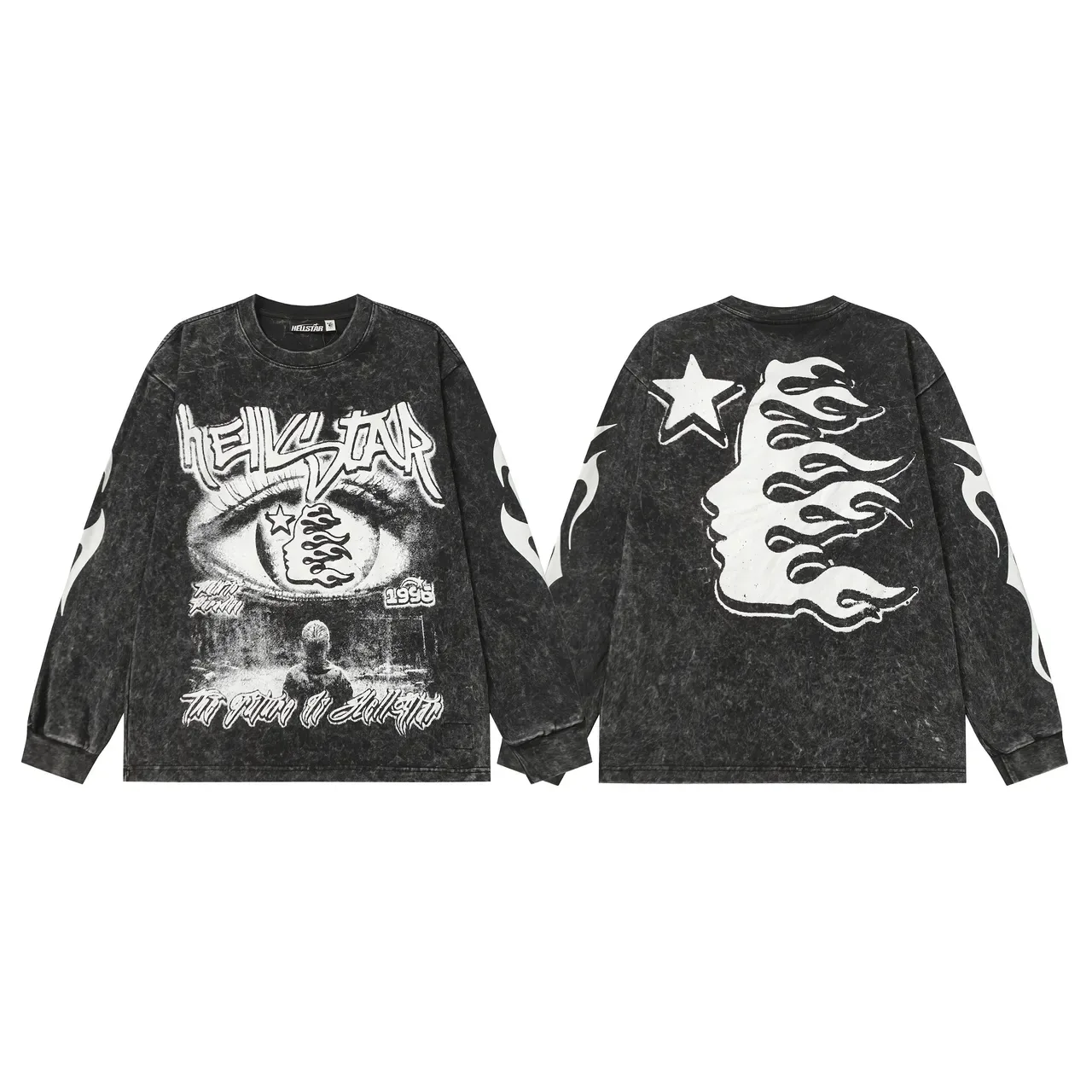 Camiseta Hellstar de manga larga con lavado ácido y estampado gráfico 6