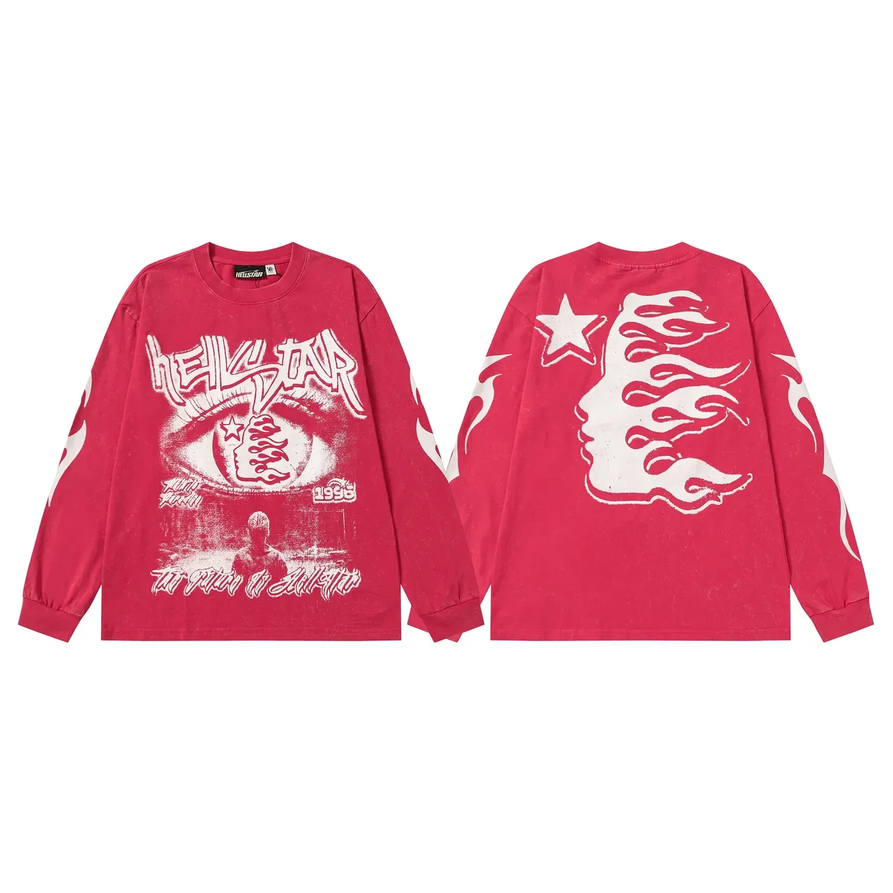 Camiseta Hellstar de manga larga con lavado ácido y estampado gráfico 7