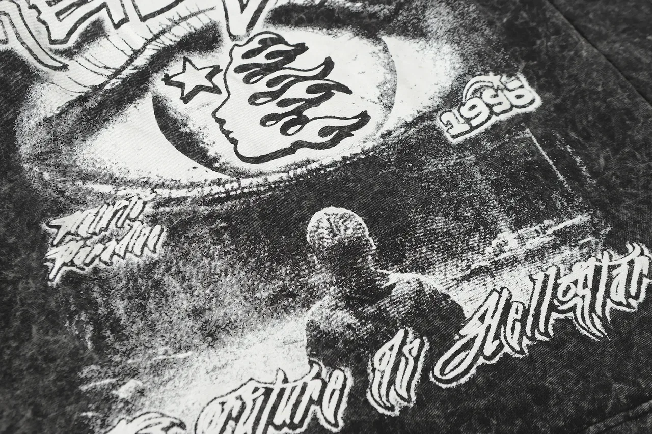Camiseta Hellstar de manga larga con lavado ácido y estampado gráfico 14