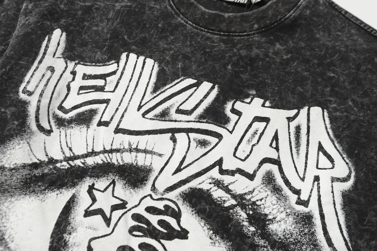 Camiseta Hellstar de manga larga con lavado ácido y estampado gráfico 17