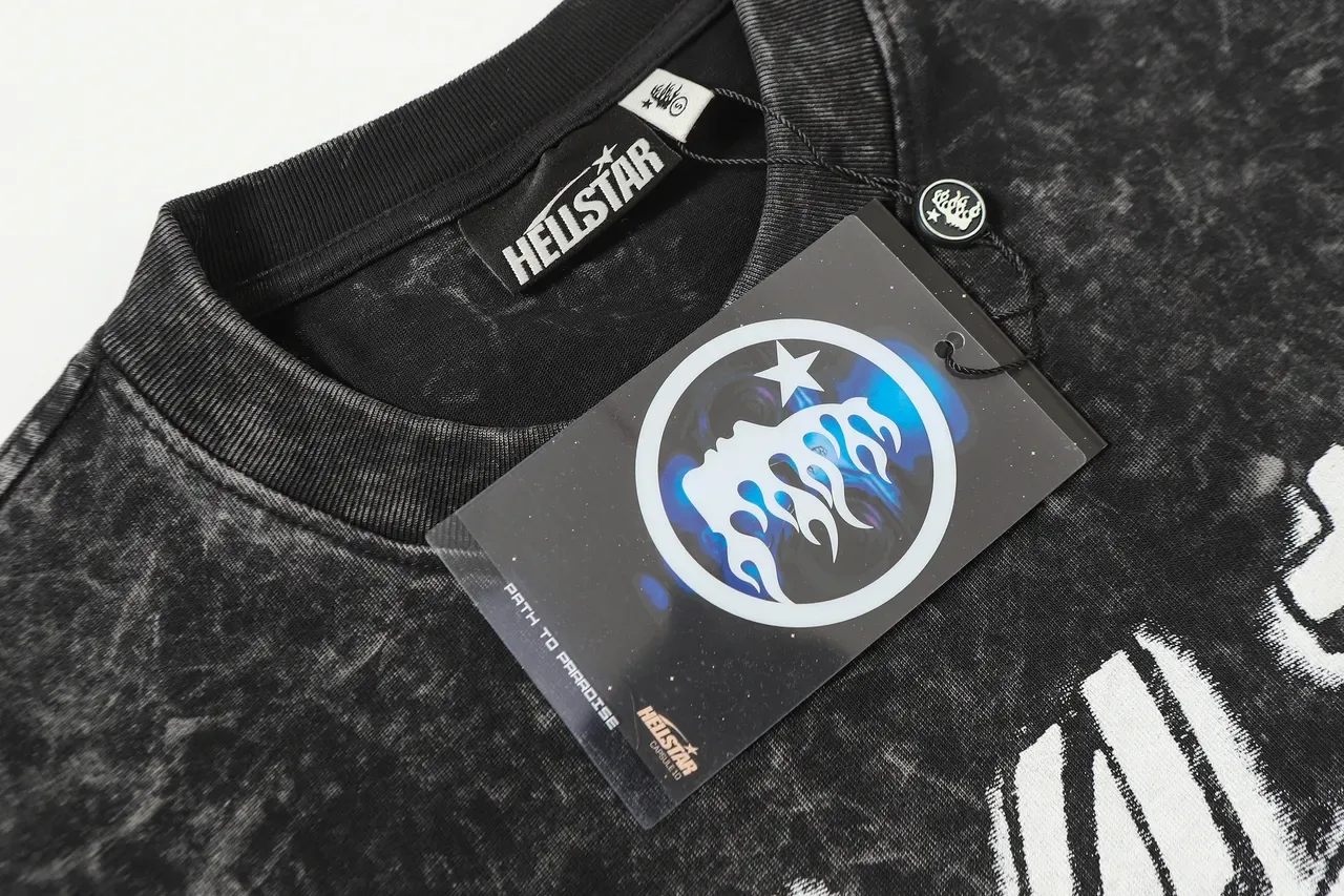 Camiseta Hellstar de manga larga con lavado ácido y estampado gráfico 19