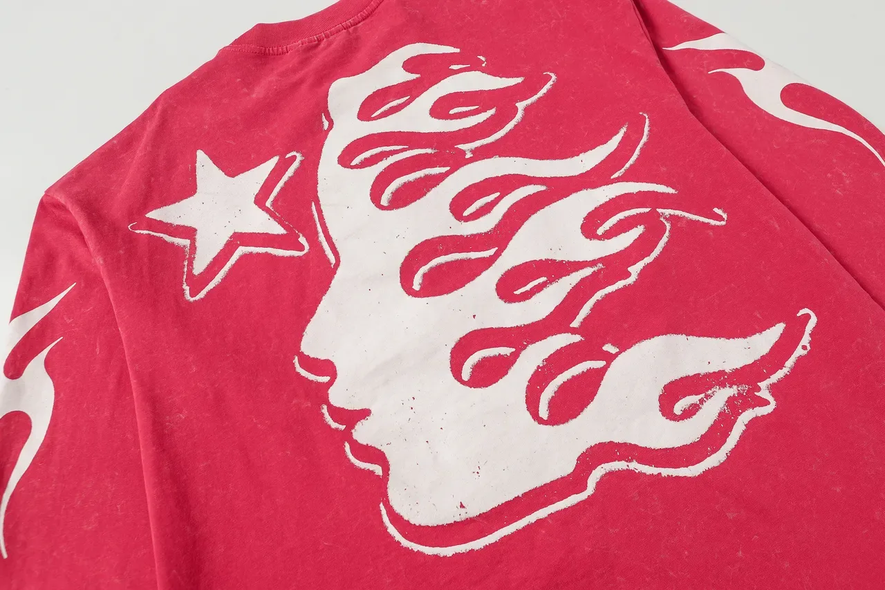 Camiseta Hellstar de manga larga con lavado ácido y estampado gráfico 22