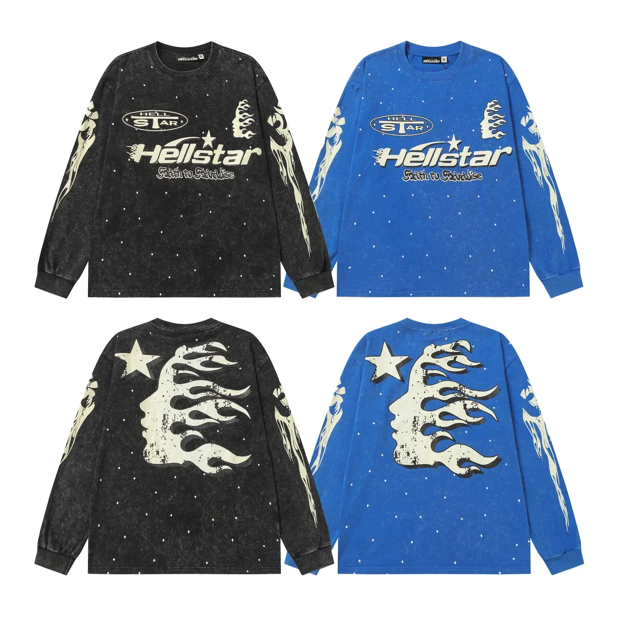 Hellstar Distressed Black Flame Graphic Long-Sleeve T-Shirt 2