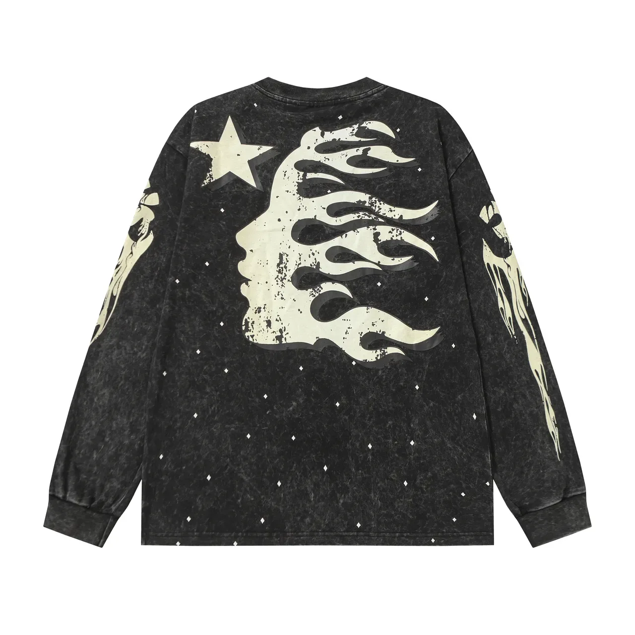 Hellstar Distressed Black Flame Graphic Long-Sleeve T-Shirt 4