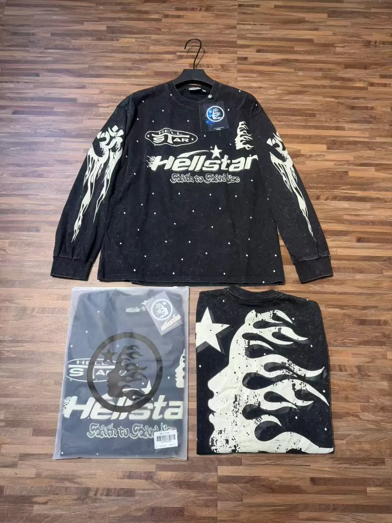 Hellstar Distressed Black Flame Graphic Long-Sleeve T-Shirt 5