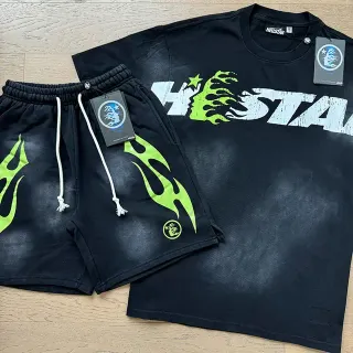 تي شيرت Hellstar أسود مغسول بطبعة لهب
