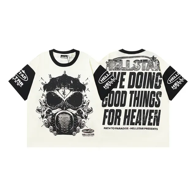 Hellstar Gas Mask Graphic Print Off-White T-Shirt 4