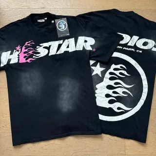تي شيرت Hellstar أسود بطباعة جرافيك لهب