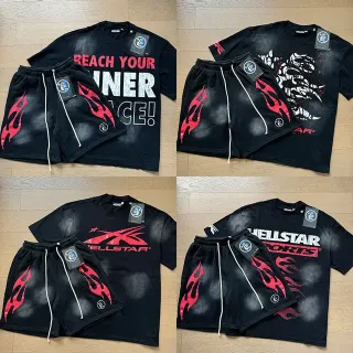 تي شيرت أسود Hellstar بطباعة لهب جرافيكية