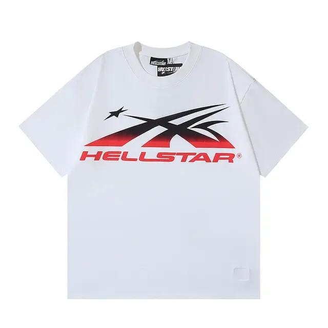 تي شيرت Hellstar بطباعة جرافيك أبيض أسود أحمر 5