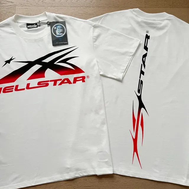تي شيرت Hellstar بطباعة جرافيك أبيض أسود أحمر 7