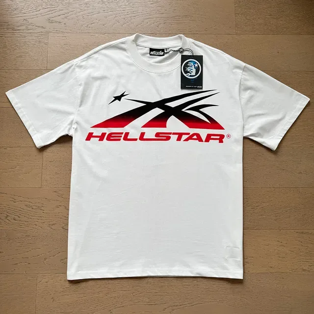 تي شيرت Hellstar بطباعة جرافيك أبيض أسود أحمر 8