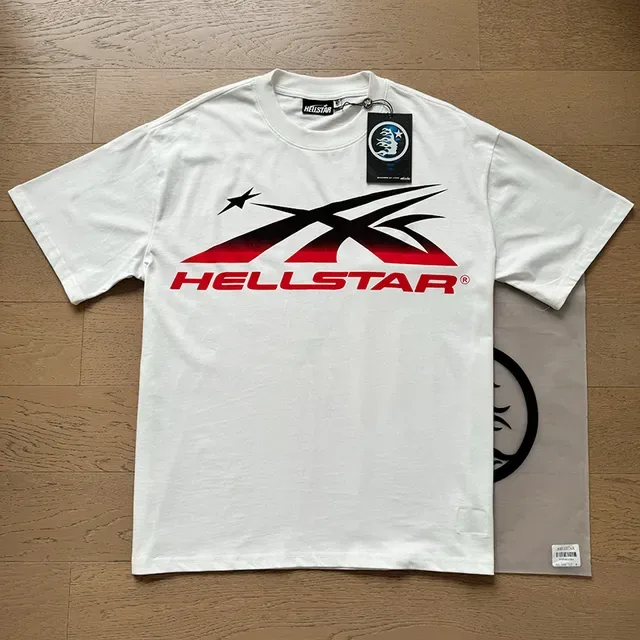 تي شيرت Hellstar بطباعة جرافيك أبيض أسود أحمر 9