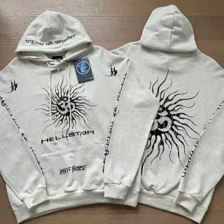 Hellstar Om Sunburst Graphic গ্রে কালো Oversized Fit হুডি