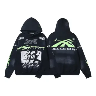 Hellstar Star Sports Graphic Print কালো এবং নিওন গ্রিন হুডি