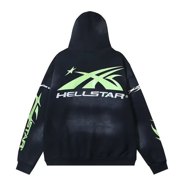 Hellstar ستار سبورتس طباعة جرافيكية أسود وأخضر نيون هودي 6