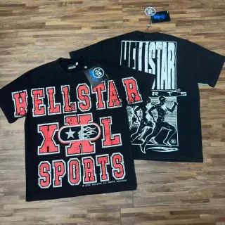 تي شيرت رياضي أسود بطبعة جرافيك متهالكة Hellstar XXL