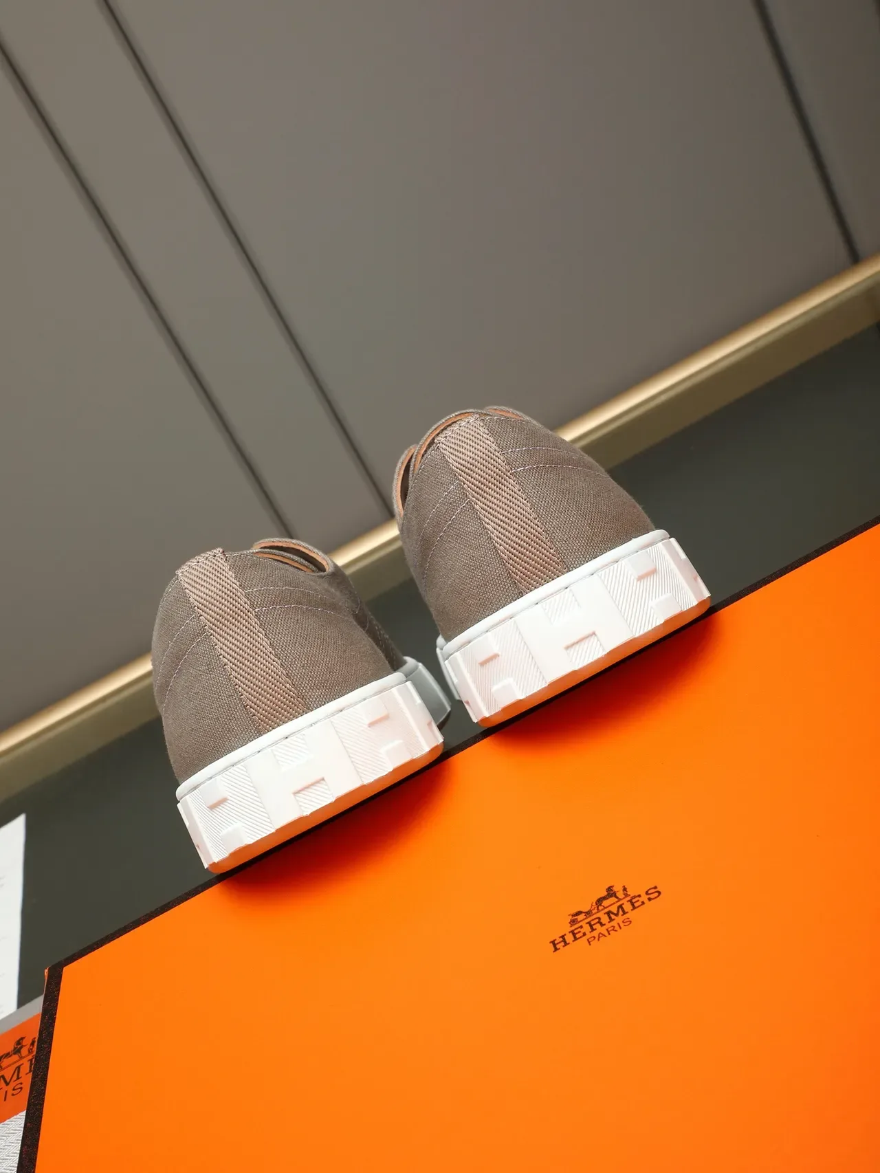 Hermès Beige White Canvas Upper H-Embossed Sole Sneakers 3