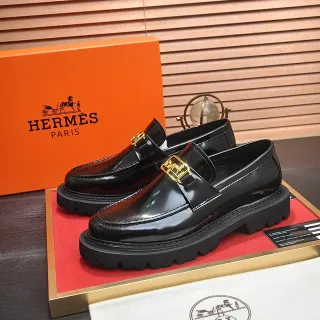 Hermès Black Gold Patent Leather Buckle Loafer