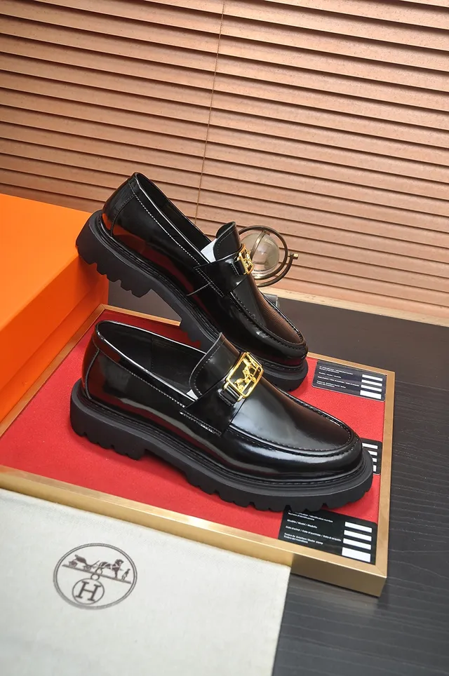 Hermès Black Gold Patent Leather Buckle Loafer 4