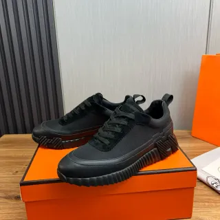 Hermès Black Mesh And Suede Upper Sculpted Ridged Rubber Sole Lifestyle Sneakers