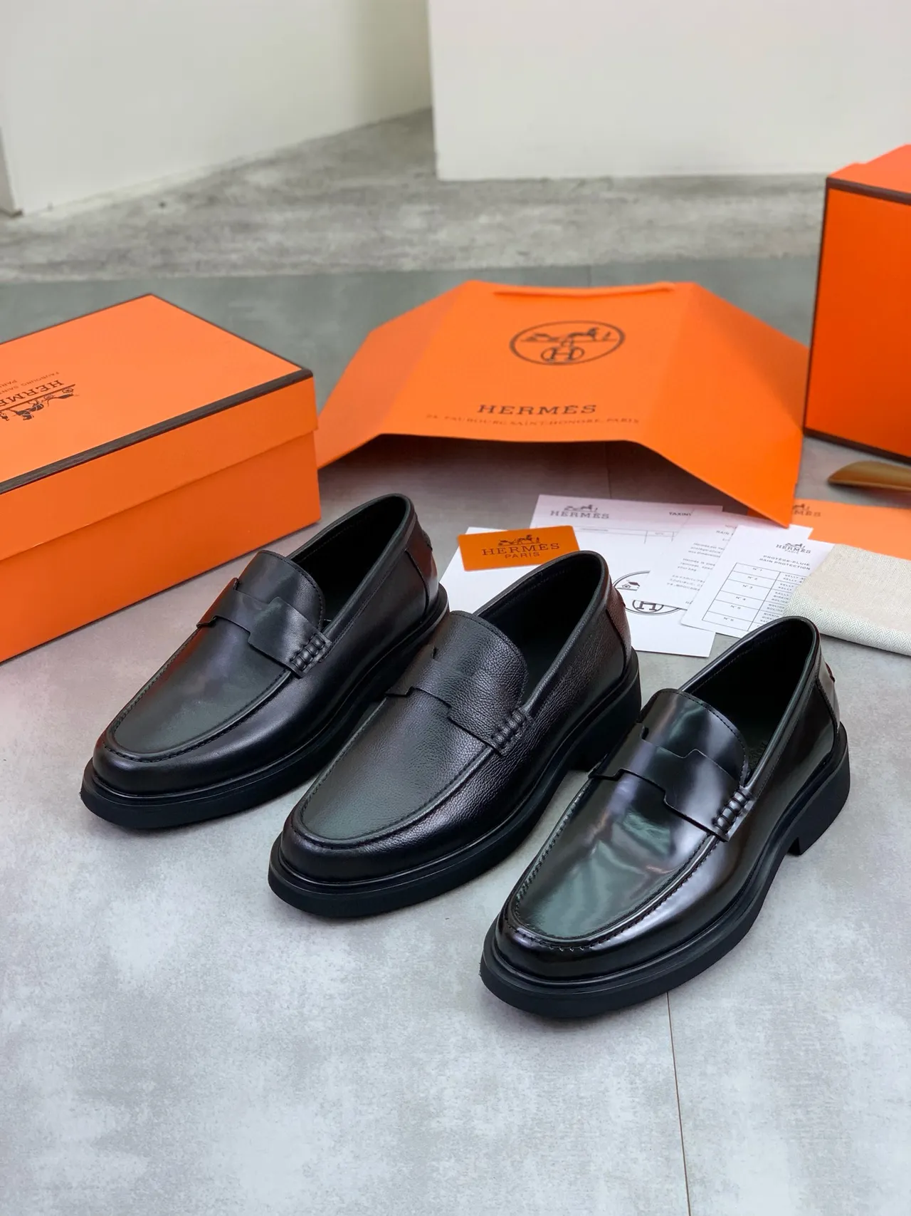 Hermès Black Pebbled Leather Penny Loafer 2