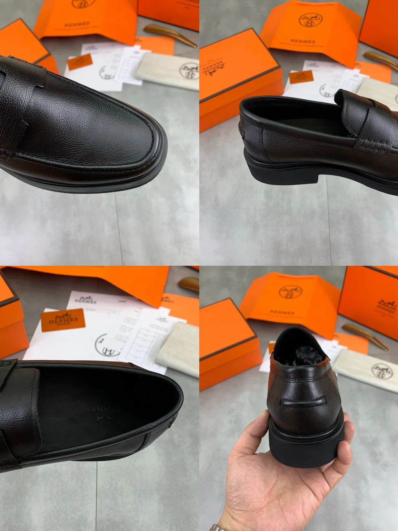 Hermès Black Pebbled Leather Penny Loafer 3